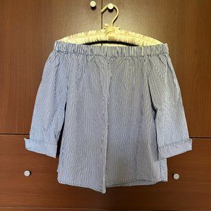 Zara Woman Top Pin-stripe Off the Shoulder 3/4 Sleeve Size S